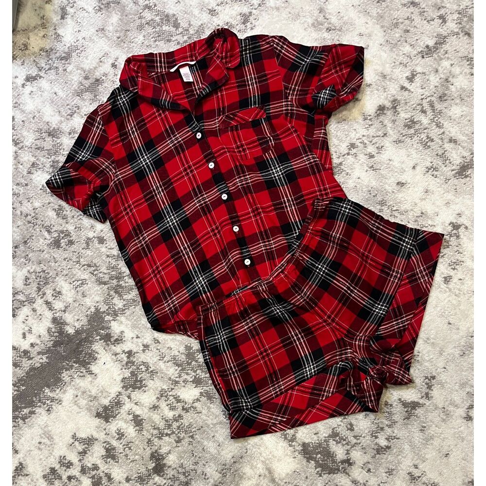 Victoria's Secret Red Tartan Plaid Flannel Short Pajama Set Sz S
